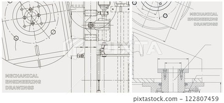 Blueprint illustration set. Engine line drawing 122807459