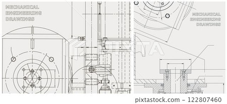 Blueprint illustration set. Engine line drawing 122807460