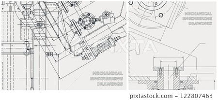 Blueprint illustration set. Engine line drawing 122807463