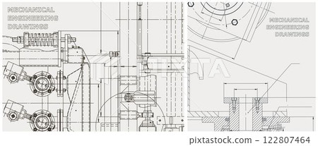 Blueprint illustration set. Engine line drawing 122807464
