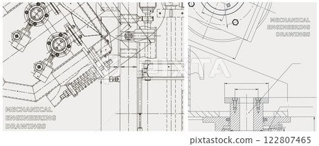 Blueprint illustration set. Engine line drawing 122807465
