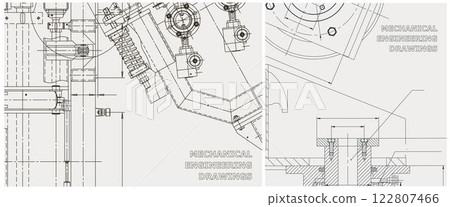 Blueprint illustration set. Engine line drawing 122807466