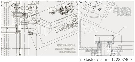 Blueprint illustration set. Engine line drawing 122807469