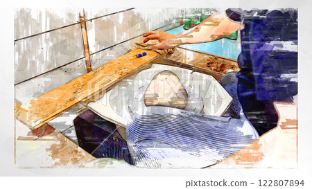 Sketch-style sketch illustration pottery class pottery making pottery wheel clay making hand-made art craft Sketch-style sketch illustration pottery class pottery making pottery wheel clay making hand-made art craft 122807894