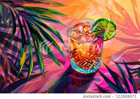 Aperol cocktail on pink background. fluorescent colors 122808071
