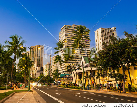 Waikiki Kalakaua Avenue at dusk 122808161
