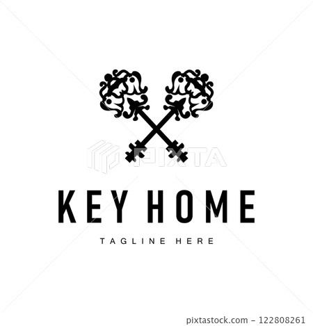 home security symbol design with key logo concept with retro vintage model simple illustration of symbol template home security symbol design with key logo concept with retro vintage model simple illustration of symbol template 122808261