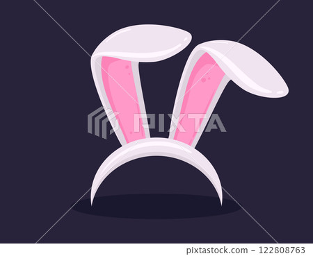 Easter bunny ears. Cartoon bunnies ears band, Easter rabbit ears mask flat vector illustration. Cute bunny ears party costume element 122808763