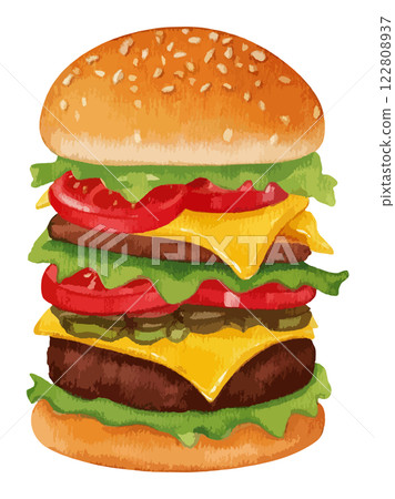 Hamburger watercolor illustration AI generation 122808937