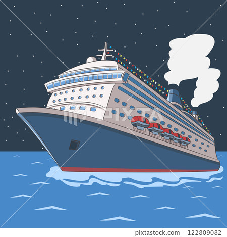 Cruise Ship at Night on the Ocean 122809082