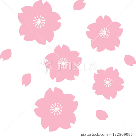 櫻花和花瓣的簡單向量插圖圖標 122809095