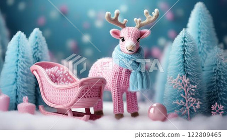 Winter Fantasy: A dream world of pink knitted reindeer and blue scarves 122809465