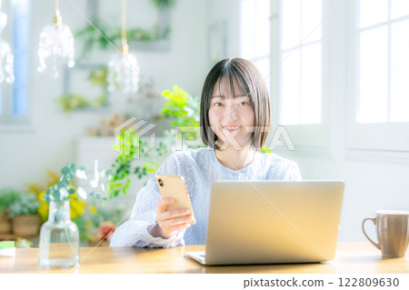 Telework, women, smartphone Telework, women, smartphone 122809630