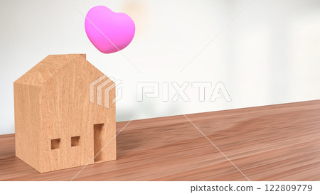 The Wood House and Pink Heart for family or property concept 3d Rendering. The Wood House and Pink Heart for family or property concept 3d Rendering. 122809779