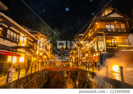 Ginzan Onsen on a snowy night (Yamagata Prefecture) 122809906