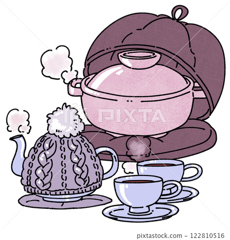 Illustration of a pot and kettle that keeps food warm without using electricity 122810516