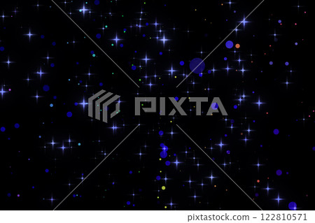 圓形粒子和閃閃發光的藍色星星的 CG 圖像 圓形粒子和閃閃發光的藍色星星的 CG 圖像 122810571