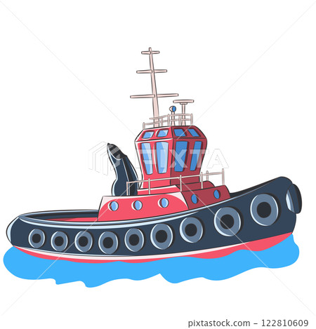 Vector illustration of red tugboat isolated on white background Vector illustration of red tugboat isolated on white background 122810609