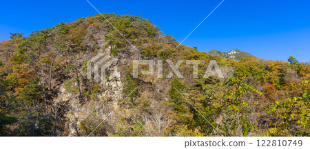 Panoramic view of Shosenkyo during autumn foliage season 122810749