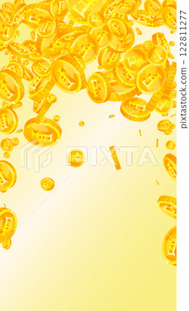 Swiss franc coins falling. Gold scattered CHF coins. Switzerland money. Great business success concept. Vector illustration. 122811277