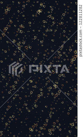 Heart confetti valentine overlay. Gold hearts scattered on black background. Joyfull heart confetti vector illustration 122811282