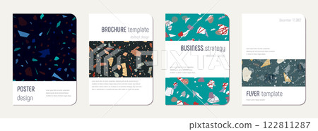Notebook cover design. Terrazzo abstract background made of natural stones, granite, quartz and marble. Venetian terrazzo texture notebook cover template. Notebook cover design. Terrazzo abstract background made of natural stones, granite, quartz and marble. Venetian terrazzo texture notebook cover template. 122811287