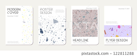 Notepad cover design. Terrazzo abstract background made of natural stones, granite, quartz and marble. Venetian terrazzo texture notepad cover template. Notepad cover design. Terrazzo abstract background made of natural stones, granite, quartz and marble. Venetian terrazzo texture notepad cover template. 122811288