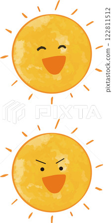 微笑、歡快、明亮的太陽的插圖 122811512