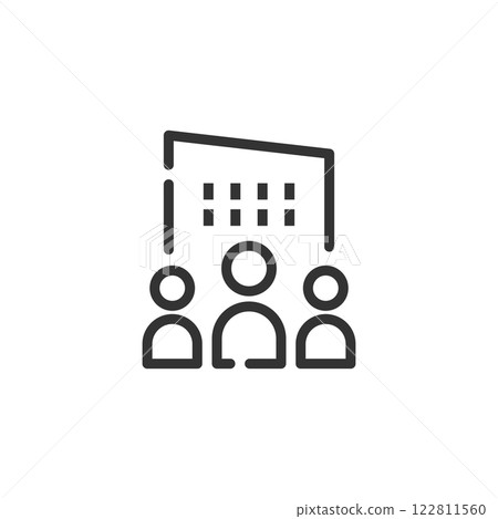 Company profile, company, office building vector icon (line drawing, monochrome) 122811560