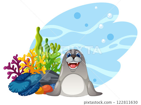 Cheerful Seal Among Colorful Coral Reefs 122811630
