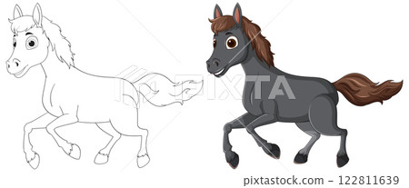 Playful Cartoon Horse Illustration Playful Cartoon Horse Illustration 122811639