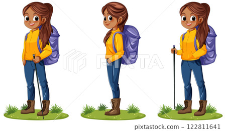 Adventurous Girl with Backpack Illustration 122811641