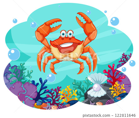 Cheerful Crab in Vibrant Coral Reef 122811646