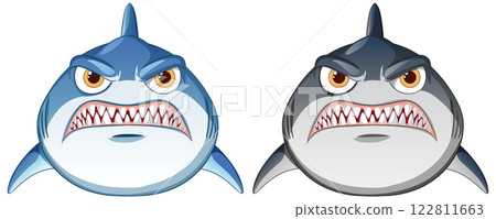 Fierce Cartoon Sharks Illustration Fierce Cartoon Sharks Illustration 122811663