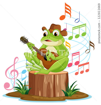 Frog Playing Guitar with Musical Notes 122811669