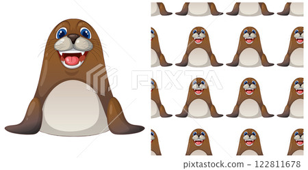 Playful Seal Seamless Pattern Design 122811678