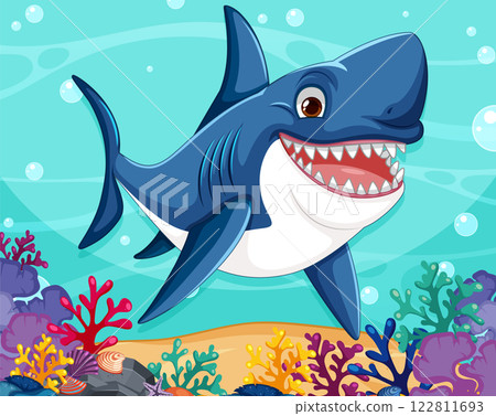 Smiling Shark in Vibrant Coral Reef Smiling Shark in Vibrant Coral Reef 122811693
