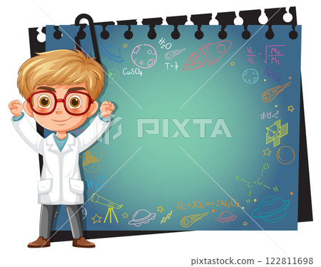 Young Scientist with Chalkboard Illustrations Young Scientist with Chalkboard Illustrations 122811698