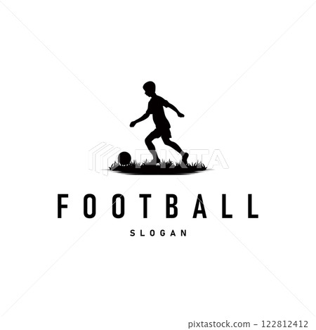 Soccer logo vector black silhouette of sport player simple football template illustration 122812412