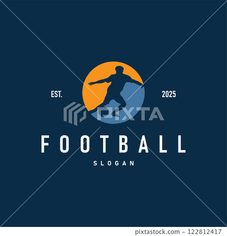 Soccer logo vector black silhouette of sport player simple football template illustration Soccer logo vector black silhouette of sport player simple football template illustration 122812417