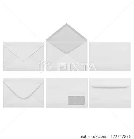 Blank White Envelope and Letter Paper Set Mockup. Vector Blank White Envelope and Letter Paper Set Mockup. Vector 122812836