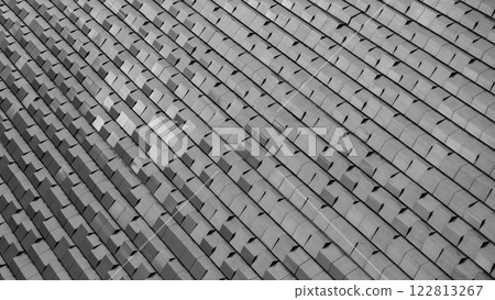 Textured Geometric Design - Black-and-white facade with repetitive, angular patterns, suitable for modern art concepts, architectural studies, or monochromatic design themes 122813267
