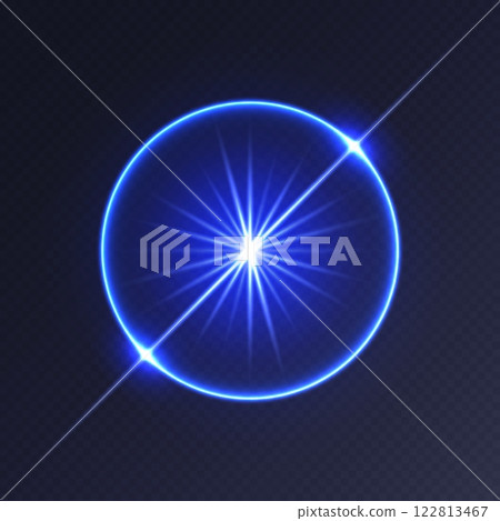 Blue light flare, glowing shiny sparkle, lens flare effect, bright glimmering glare. Blue light flare, glowing shiny sparkle, lens flare effect, bright glimmering glare. 122813467