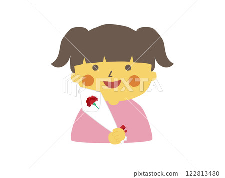A girl holding a bouquet of red carnations on Mother's Day A girl holding a bouquet of red carnations on Mother's Day 122813480