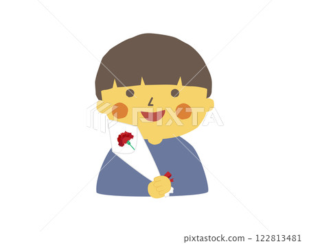 A boy holding a bouquet of red carnations on Mother's Day A boy holding a bouquet of red carnations on Mother's Day 122813481
