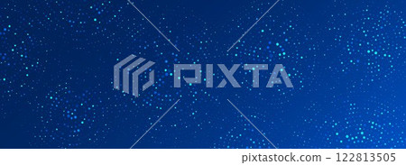 Blue digital technology pattern background. Glowing dotted circle wallpaper. Abstract dot round grid backdrop for business, finance, science, healthcare, medicine. Vector navy shining texture surface 122813505