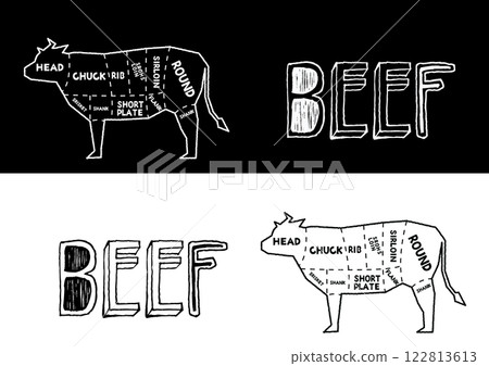 牛肉切塊的時尚粉筆風格插圖 牛肉切塊的時尚粉筆風格插圖 122813613