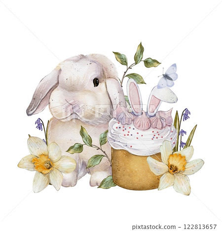 Easter Bunny with Floral Cupcake Easter Bunny with Floral Cupcake 122813657