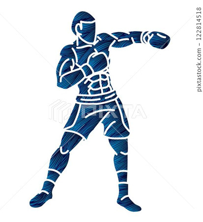 Kickboxing Muay Thai Boxer Boxing Sport Action Fighter Cartoon Graphic Vector 122814518