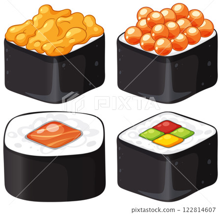 Colorful Sushi Variety Illustration Colorful Sushi Variety Illustration 122814607